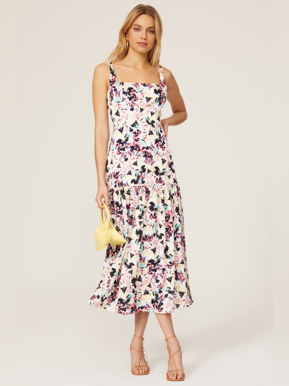 Aidan Floral Square-Neck Midi Dress in Multicolor Drop Waist Size 4 EUC